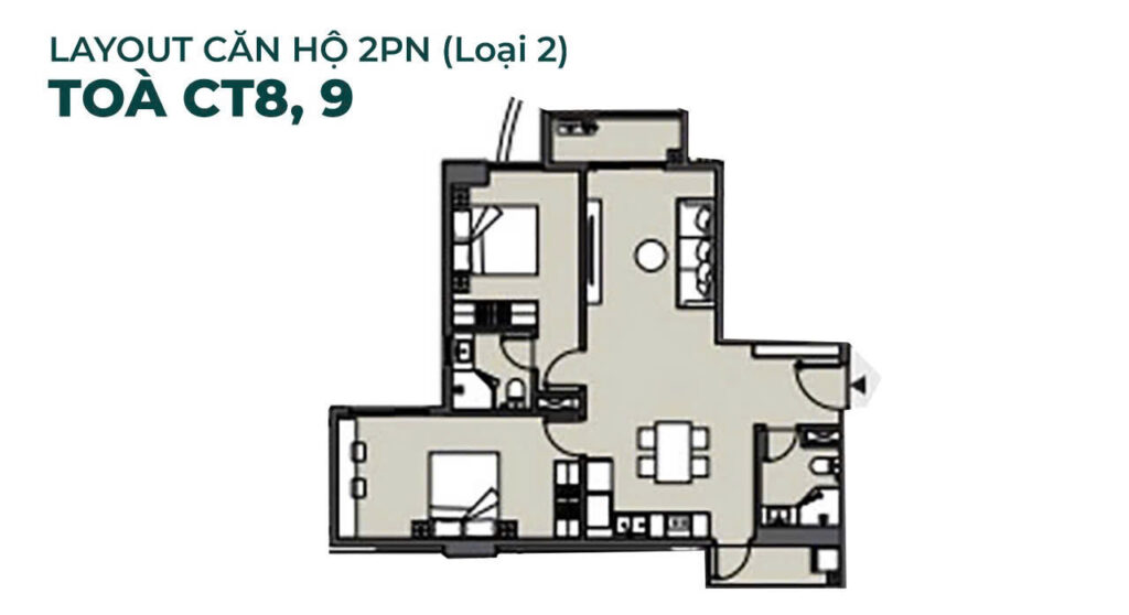 Layout căn hộ The Global City 2PN loại 2