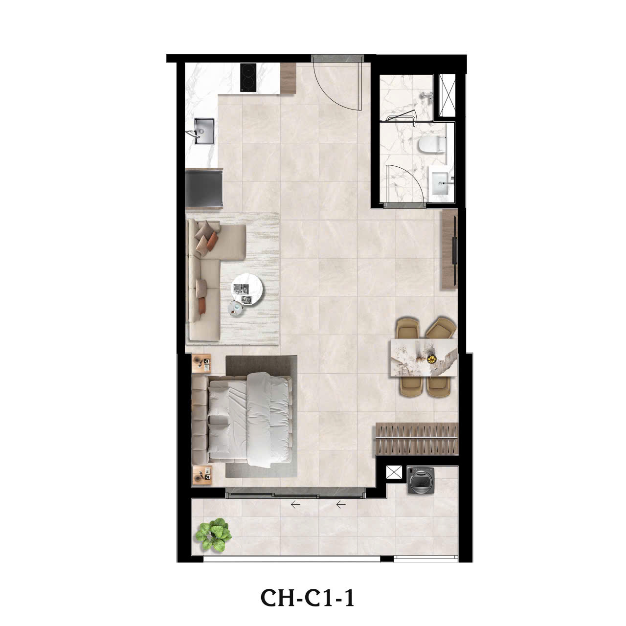 Layout căn hộ 1PN The Privé