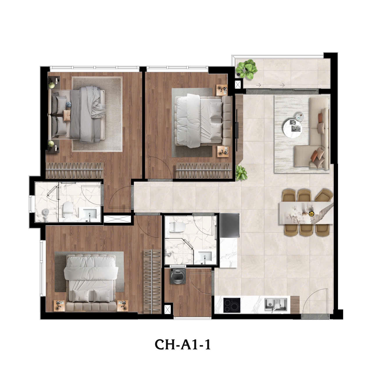 Layout căn hộ 3PN The Privé