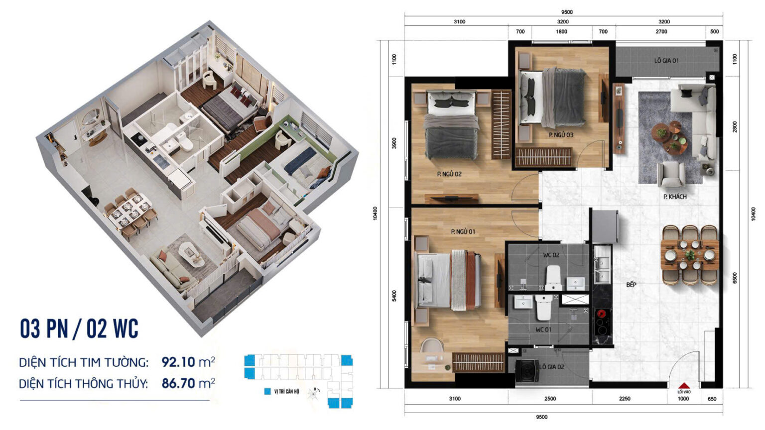 Căn hộ 3PN 2WC dự án Symlife