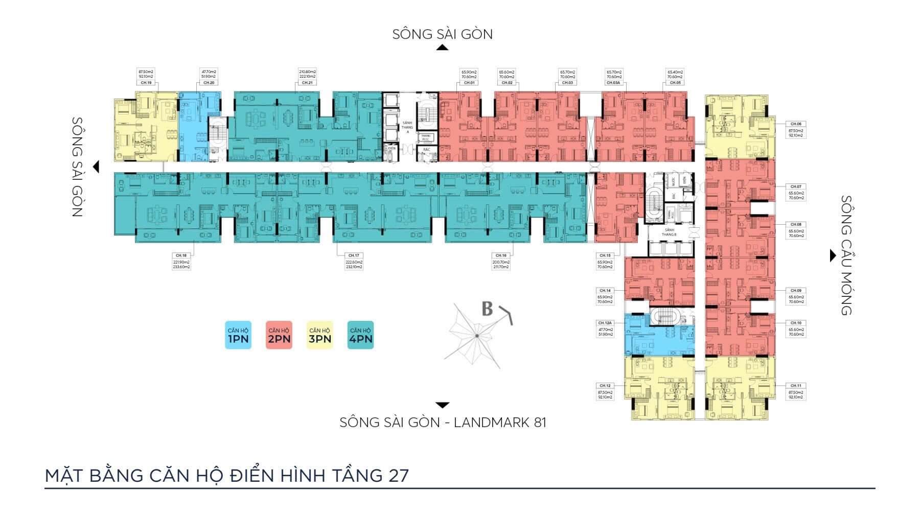 MẶT BẰNG CĂN HỘ ĐIỂN HÌNH TẦNG 27