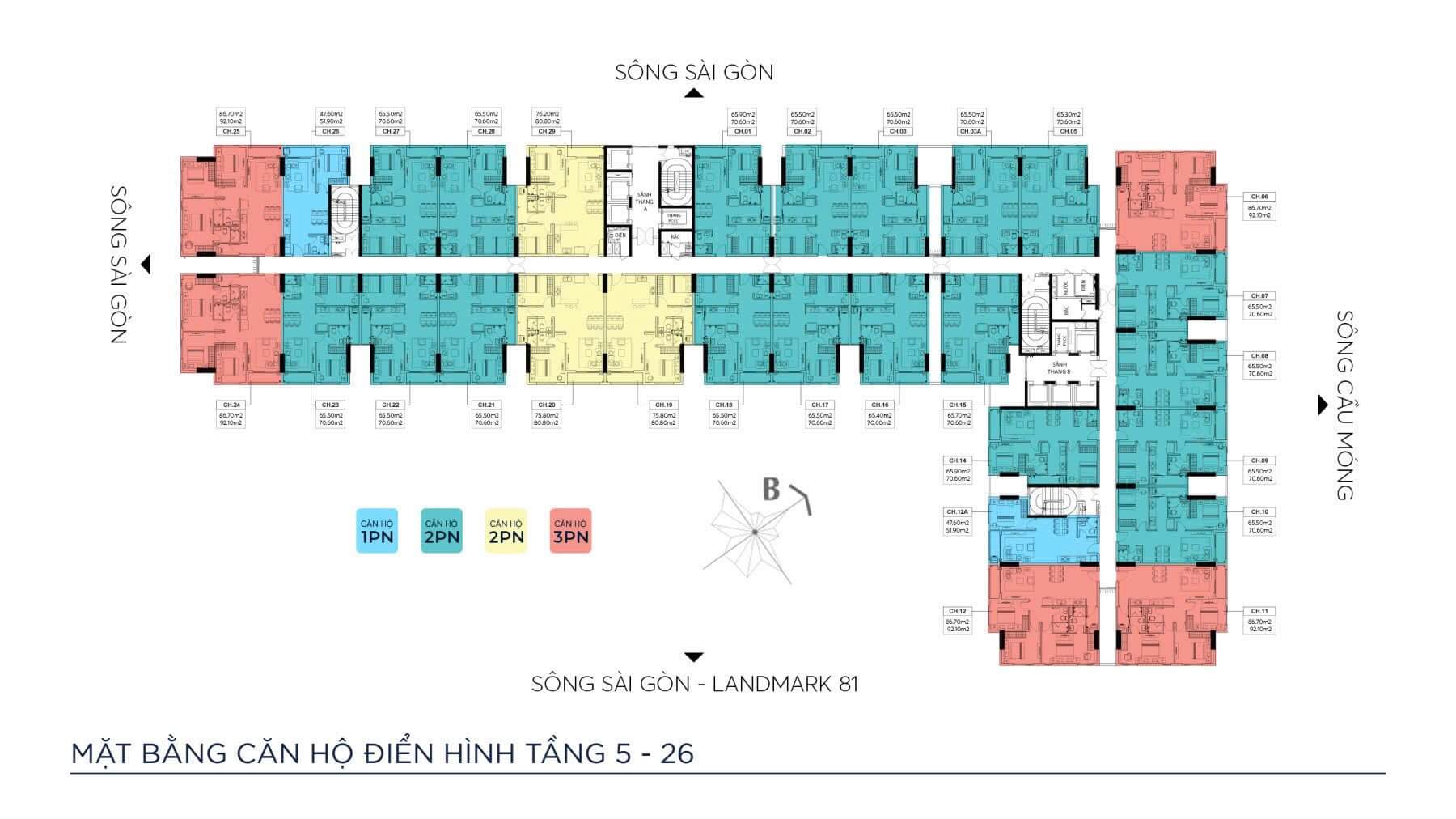 MẶT BẰNG CĂN HỘ ĐIỂN HÌNH TẦNG 5 – 26