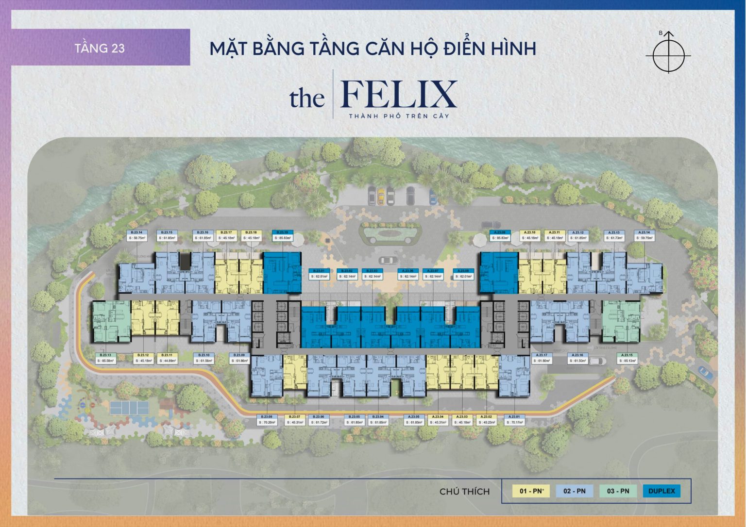 MẶT BẰNG TẦNG 23 CĂN HỘ THE FELIX