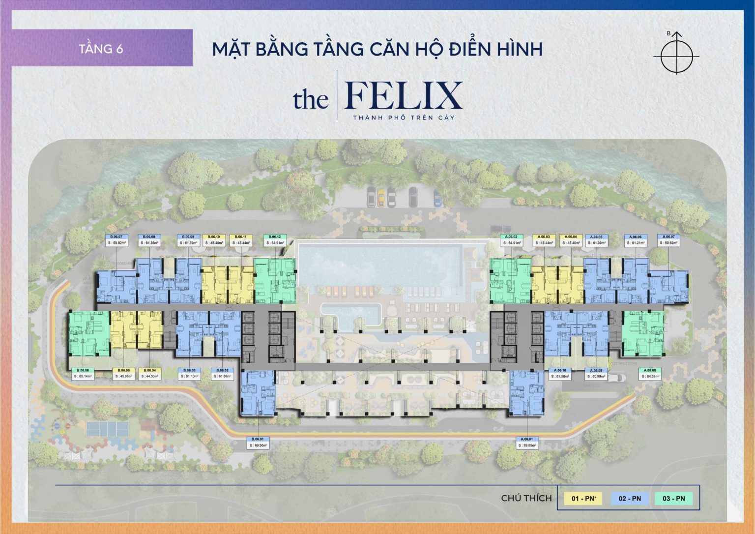 MẶT BẰNG TẦNG 6 CĂN HỘ THE FELIX