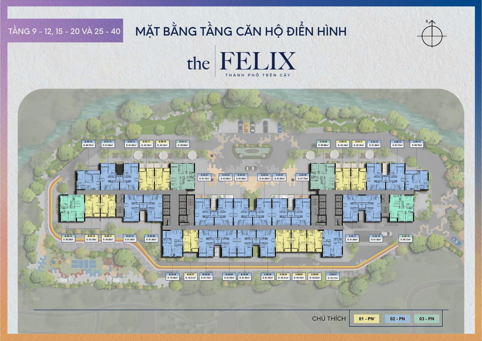 MẶT BẰNG TẦNG 9-12 15-20 và 25-40 CĂN HỘ THE FELIX